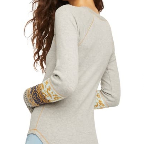 Free People In The Mix Cuff Thermal Tee Heather Grey Color LAST ONE Sz Small NWT - Picture 9 of 13